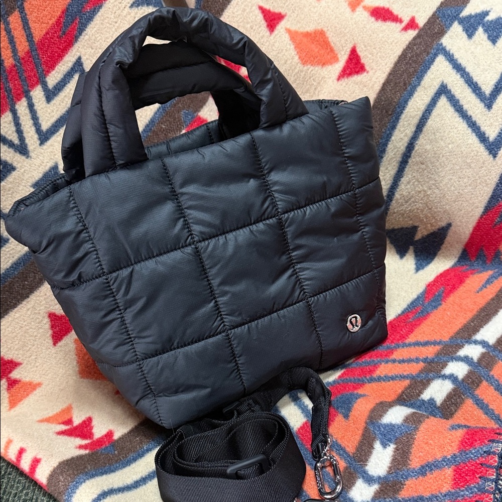 lululemon athletica Black Quilted Puffer Crossbody Tote Bag